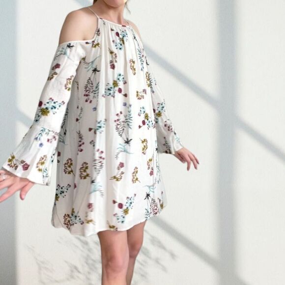 Lush Floral Cold Shoulder Long Sleeve Dress S - Picture 2 of 15